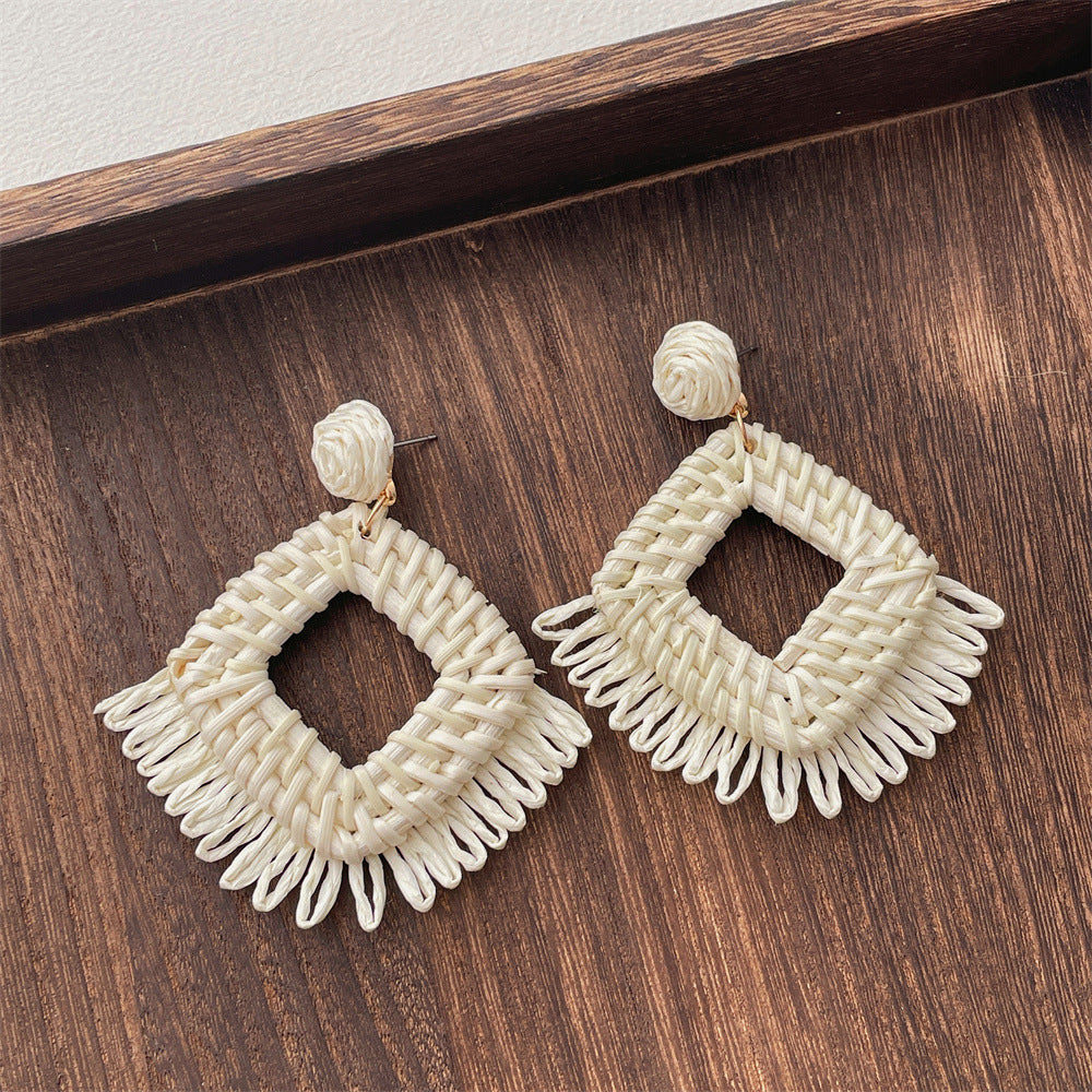 Rattan Geometric Earrings — earrings, view 2