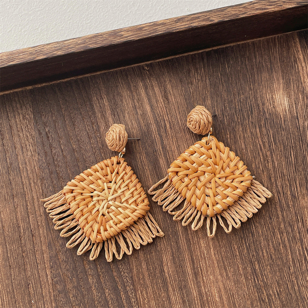Rattan Geometric Earrings — earrings, view 3