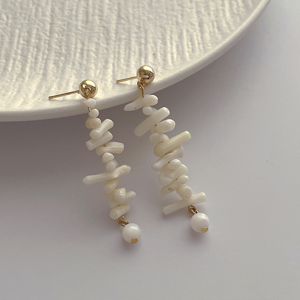 Coral and Pearl Drop Earrings — earrings, view 4