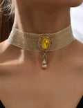 Teardrop Lace Choker Necklace — gold necklace