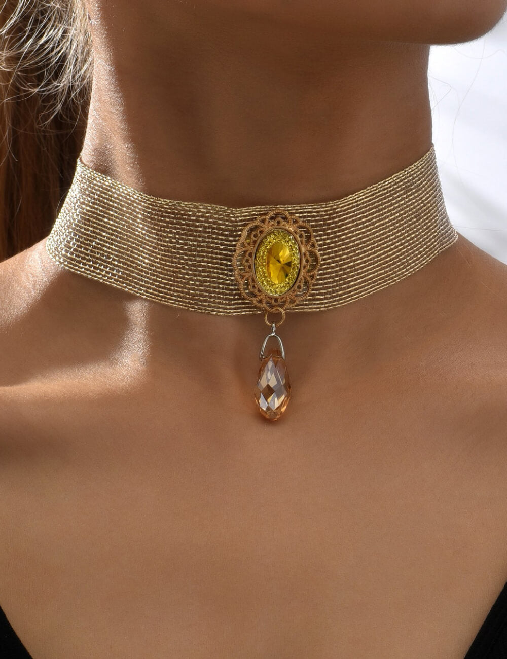 Teardrop Lace Choker Necklace — gold necklace