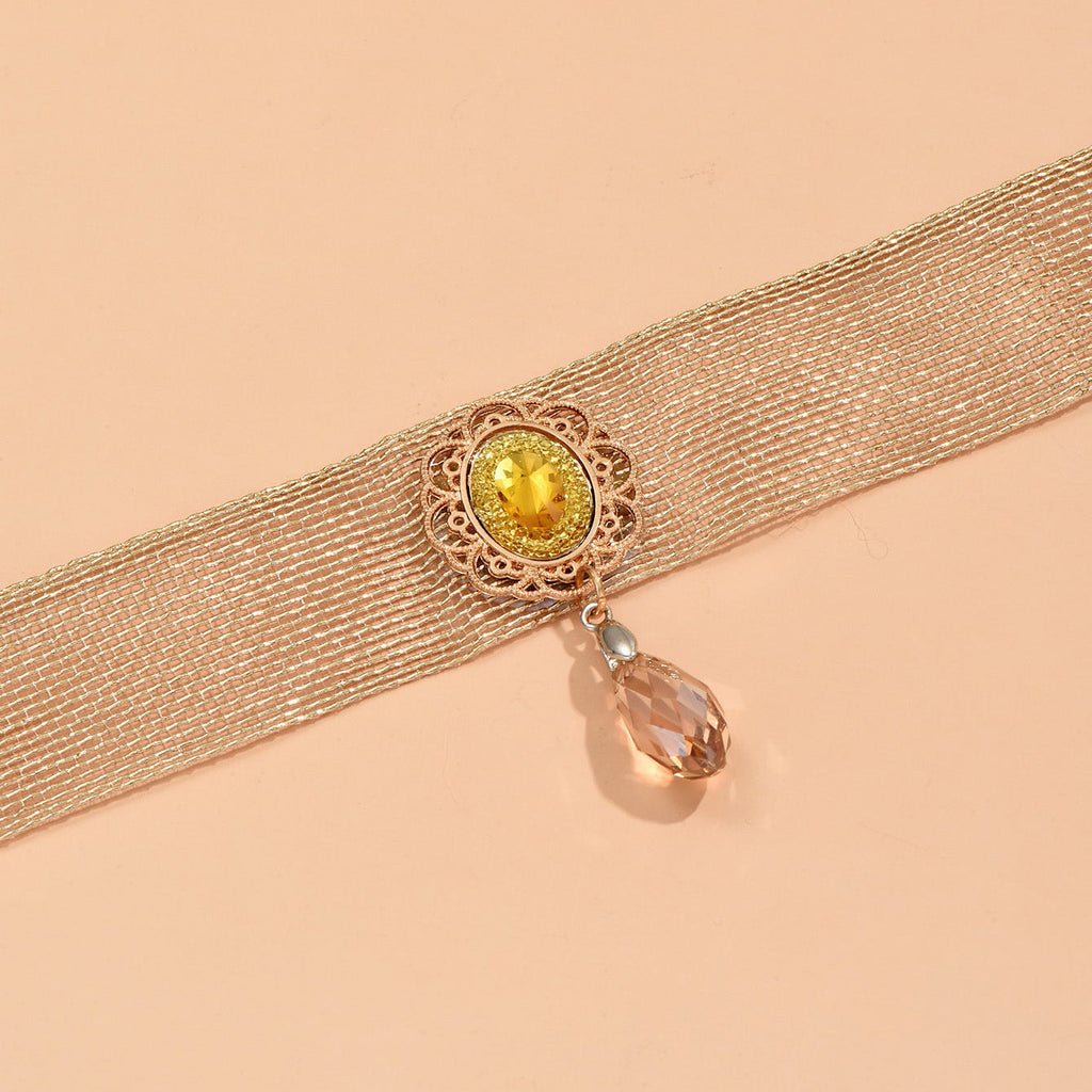 Teardrop Lace Choker Necklace — gold necklace, view 2