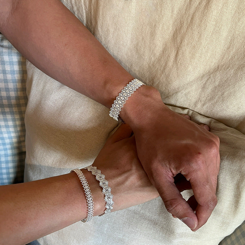 Hollow Lace Open Cuff Bracelet — silver bracelet, view 3