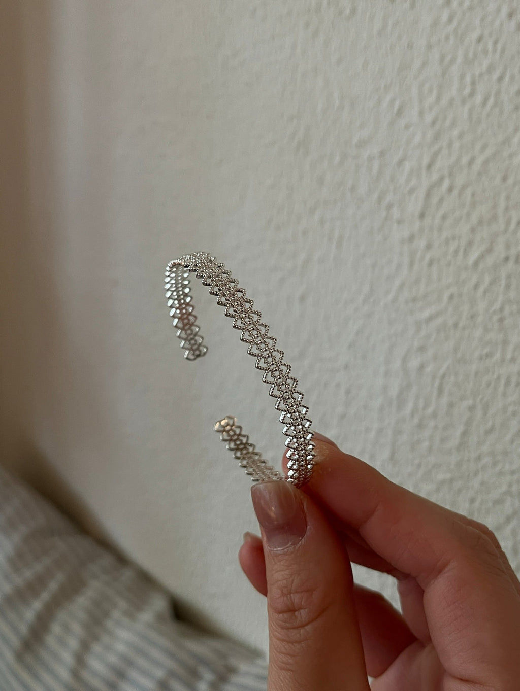 Hollow Lace Open Cuff Bracelet — silver bracelet, view 5