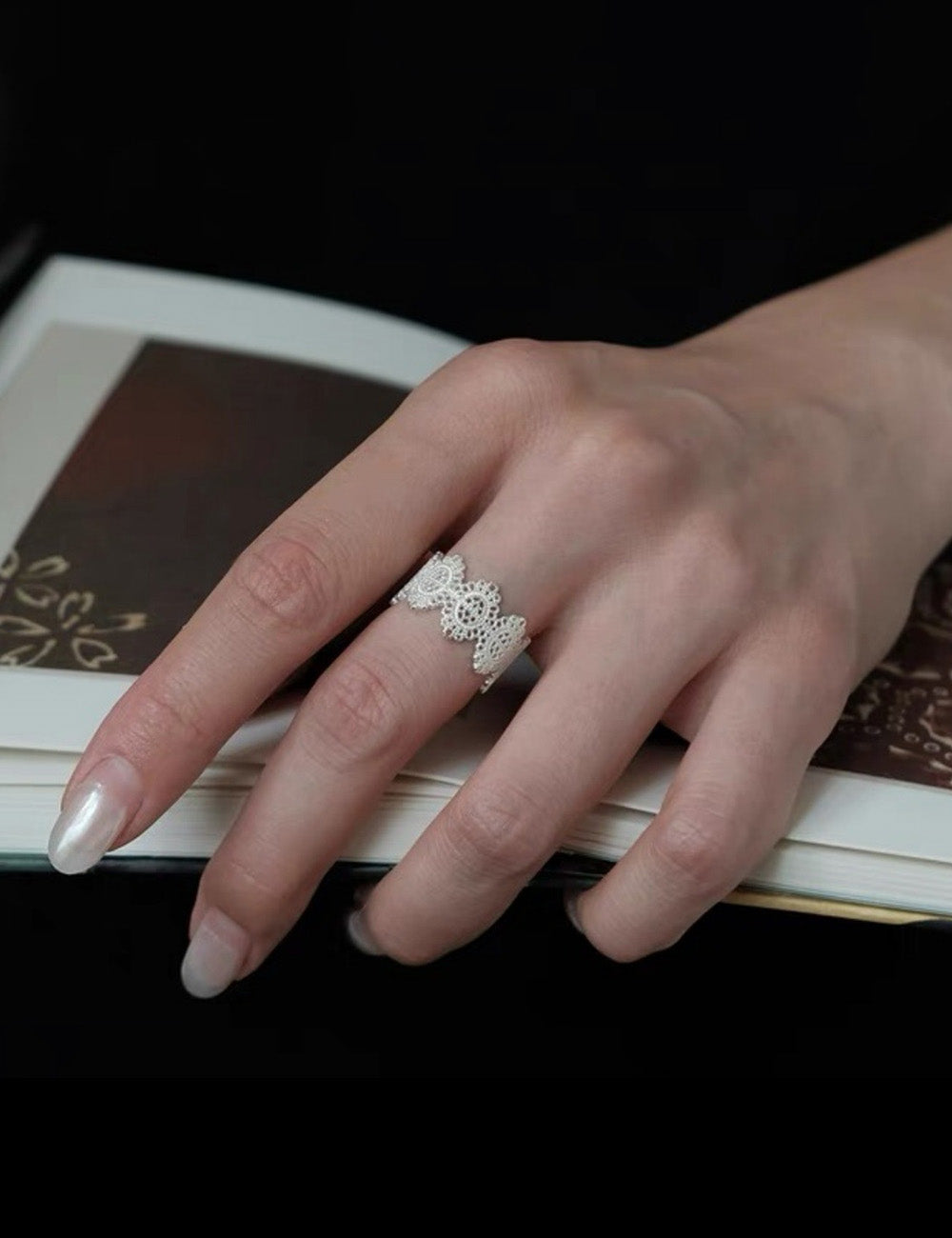 Silver-Tone Lace Open Ring — silver ring
