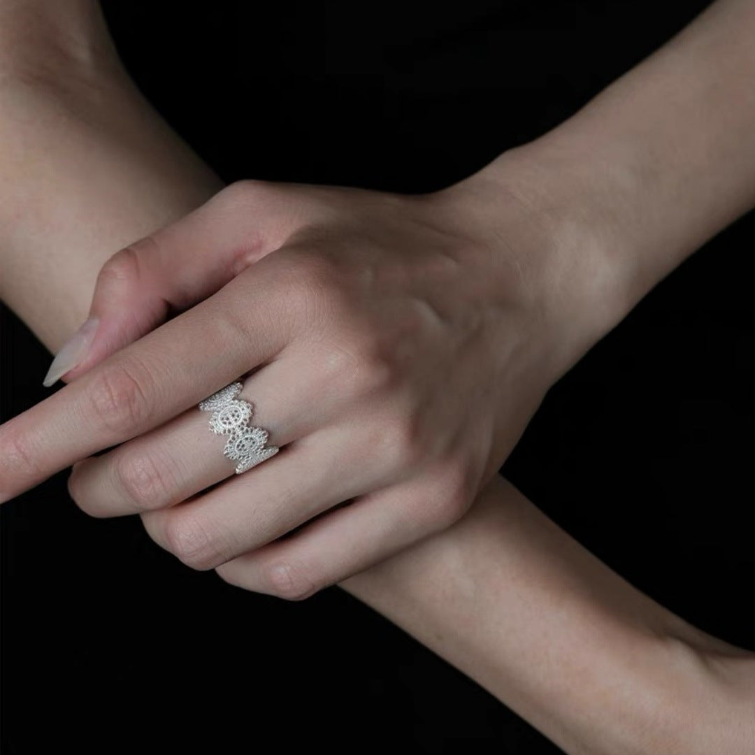Silver-Tone Lace Open Ring — silver ring, view 2