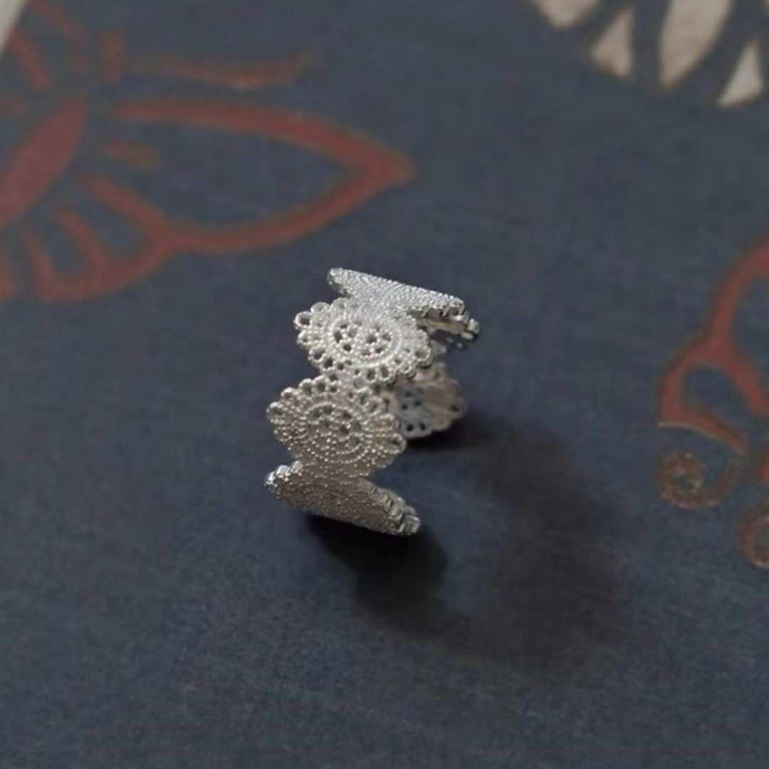 Silver-Tone Lace Open Ring — silver ring, view 3