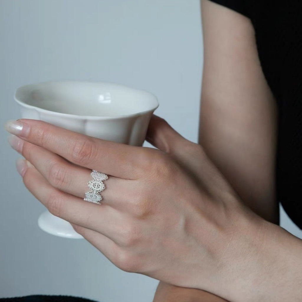 Silver-Tone Lace Open Ring — silver ring, view 5