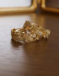 Rhinestone Leaf Hollow Ring — gold ring