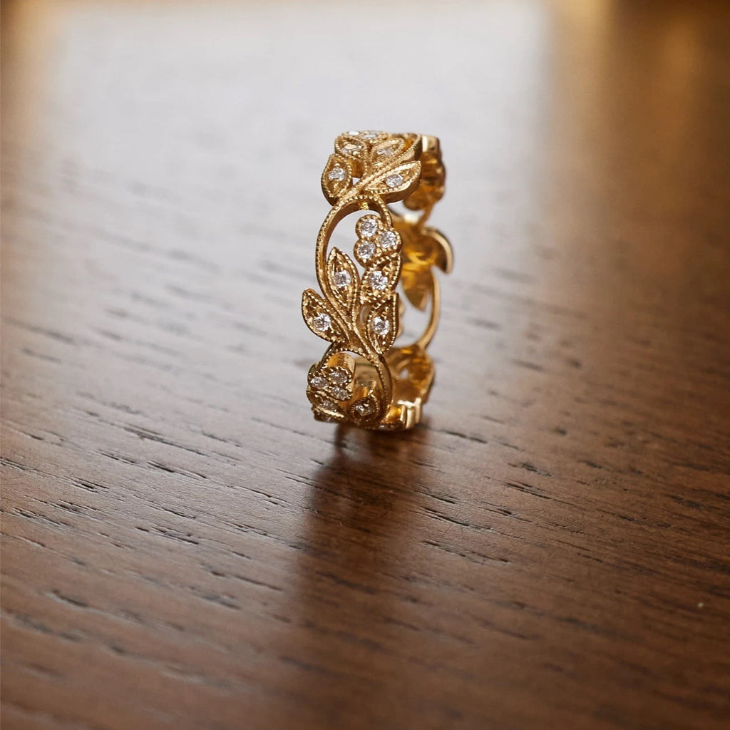 Rhinestone Leaf Hollow Ring — gold ring, view 3
