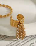 Pearl Tassel Open Ring — gold ring