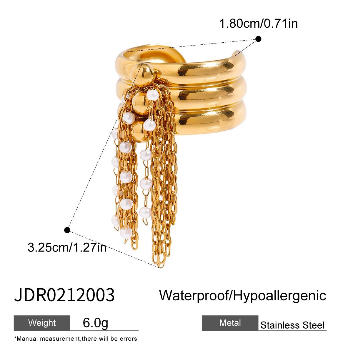 Pearl Tassel Open Ring — gold ring, view 5