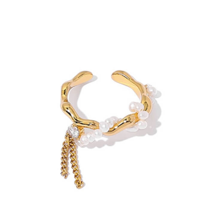 Chain Tassel Adjustable Ring — gold ring, view 2
