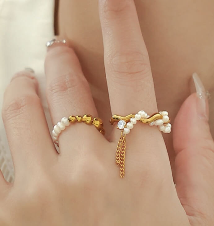 Chain Tassel Adjustable Ring — gold ring, view 4