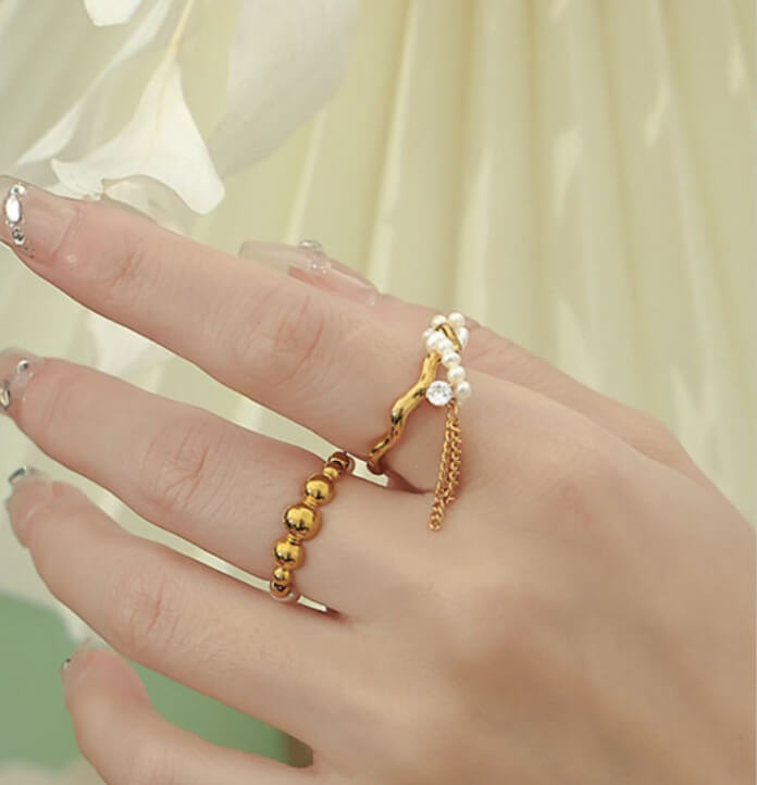 Chain Tassel Adjustable Ring — gold ring, view 5