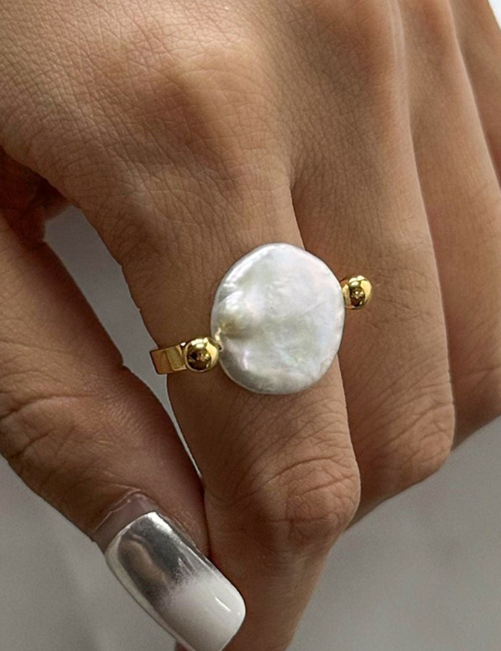 Gold-Tone Pearl Band Ring — gold ring
