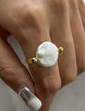 Gold-Tone Pearl Band Ring — gold ring