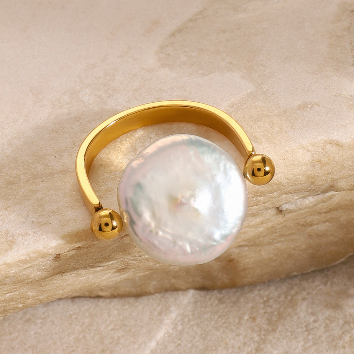 Gold-Tone Pearl Band Ring — gold ring, view 3