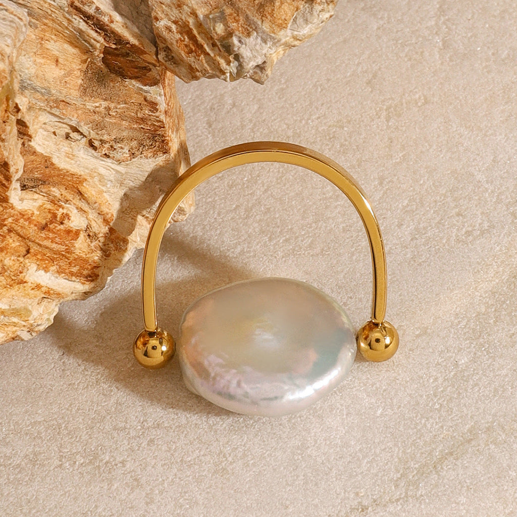 Gold-Tone Pearl Band Ring — gold ring, view 4