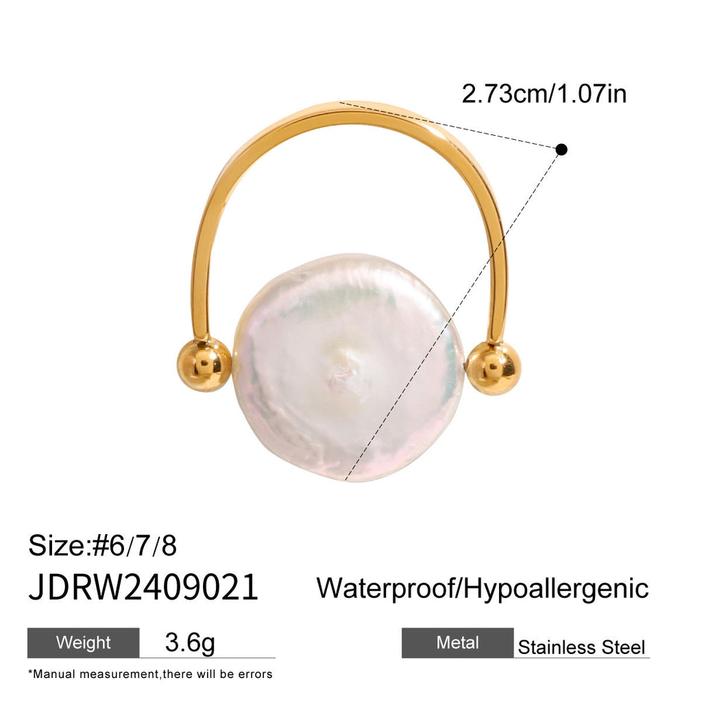 Gold-Tone Pearl Band Ring — gold ring, view 5