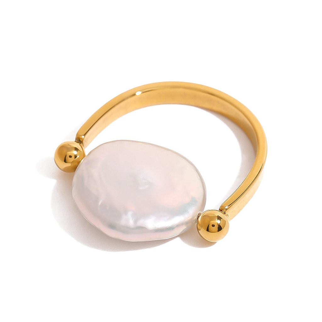 Gold-Tone Pearl Band Ring — gold ring, view 6