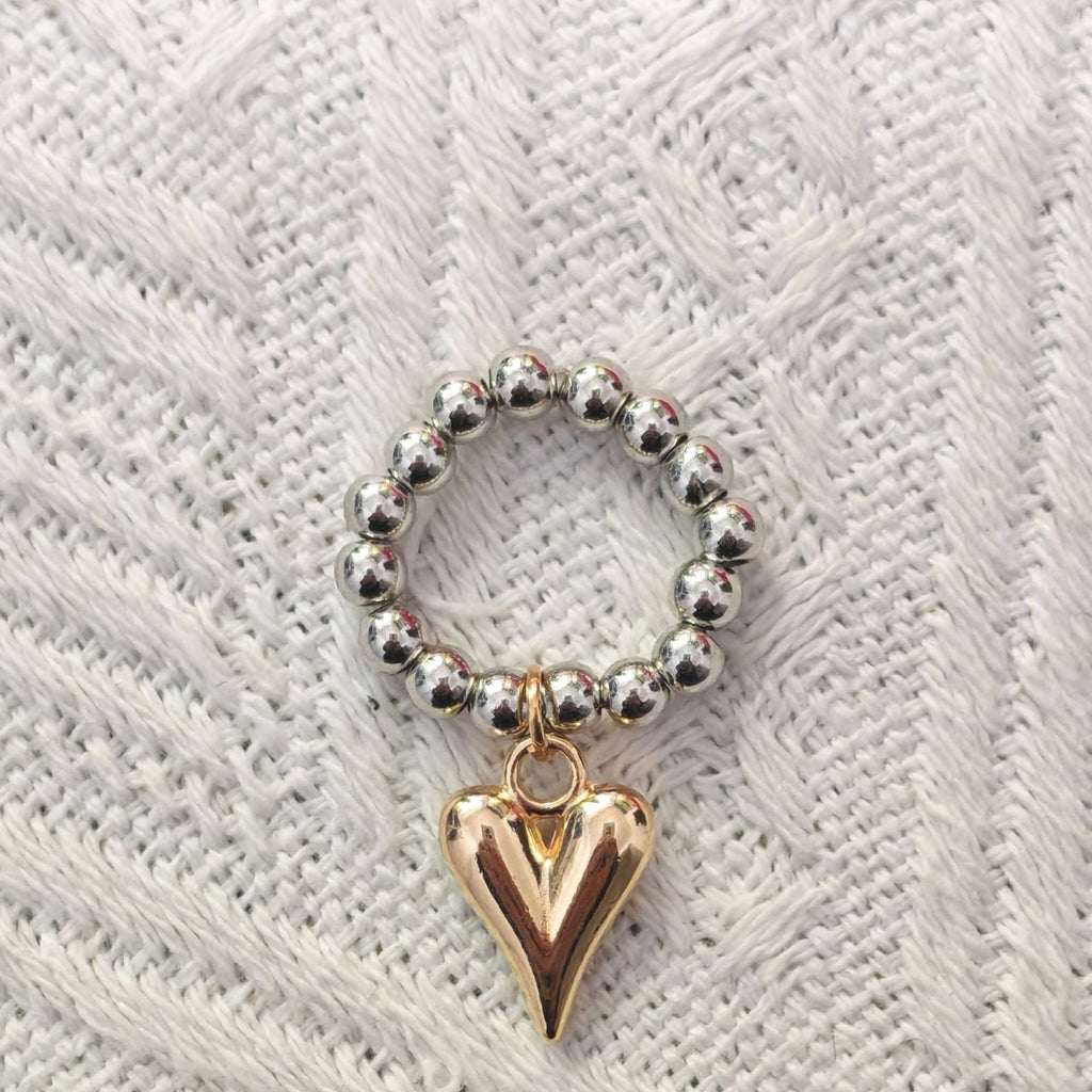 Beaded Heart Pendant Elastic Ring — ring, view 5