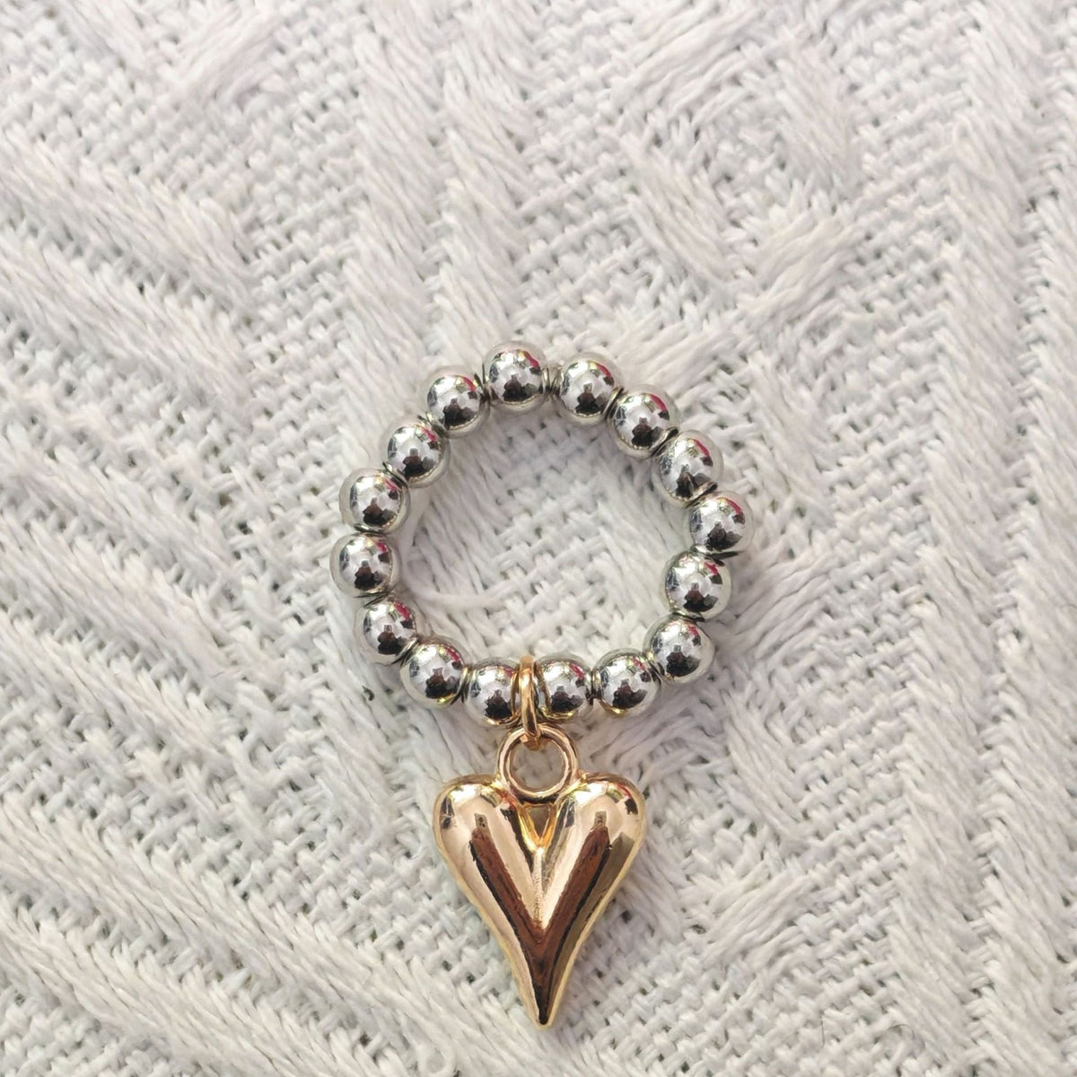 Beaded Heart Pendant Elastic Ring — ring, view 5
