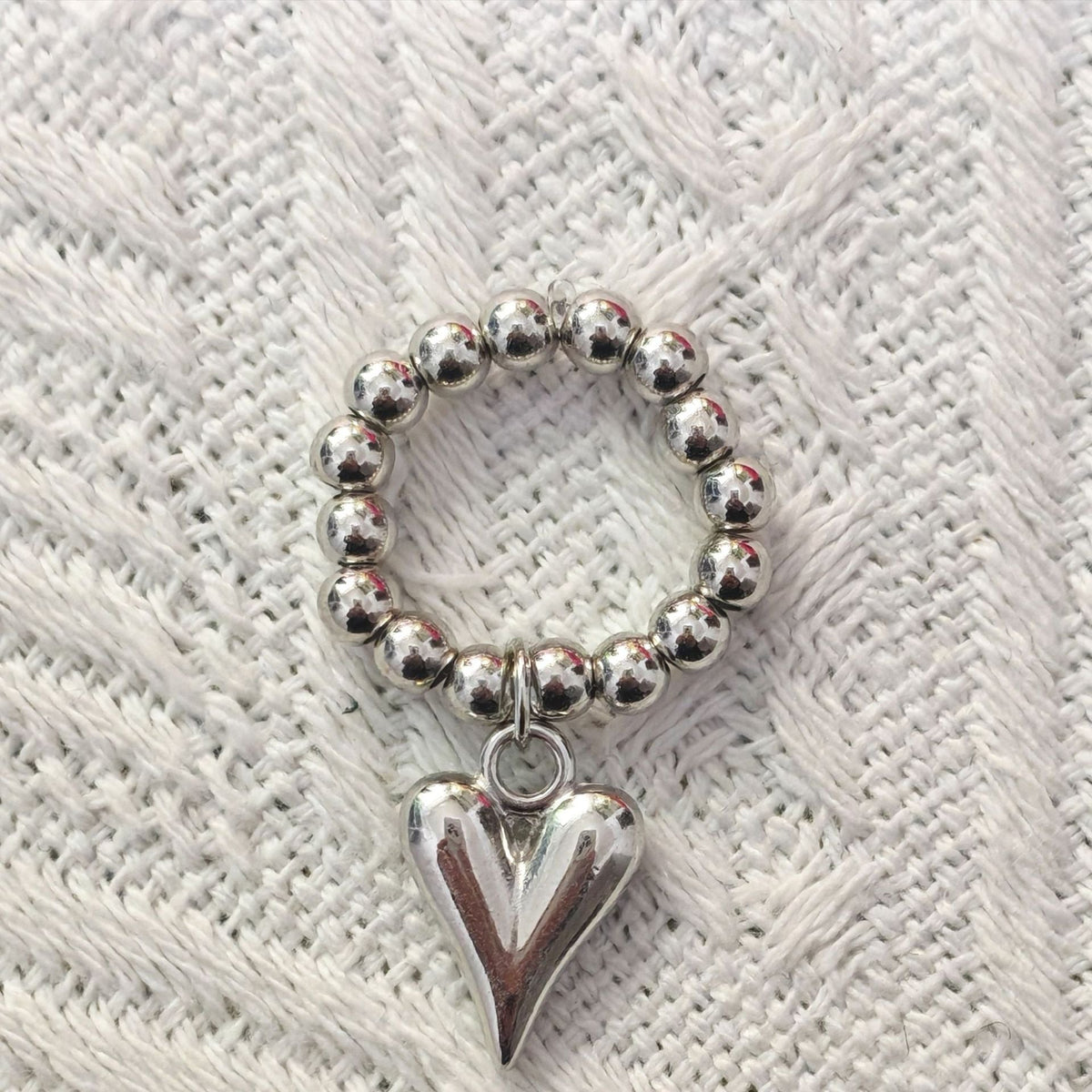 Beaded Heart Pendant Elastic Ring — ring, view 6