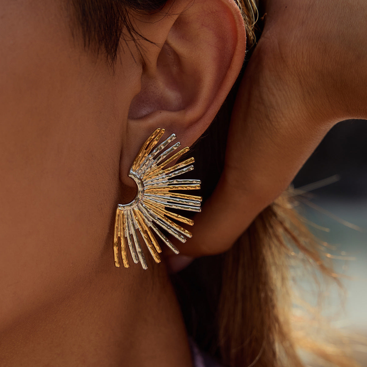 Fan-Shaped Geometric Earrings — earrings, view 3