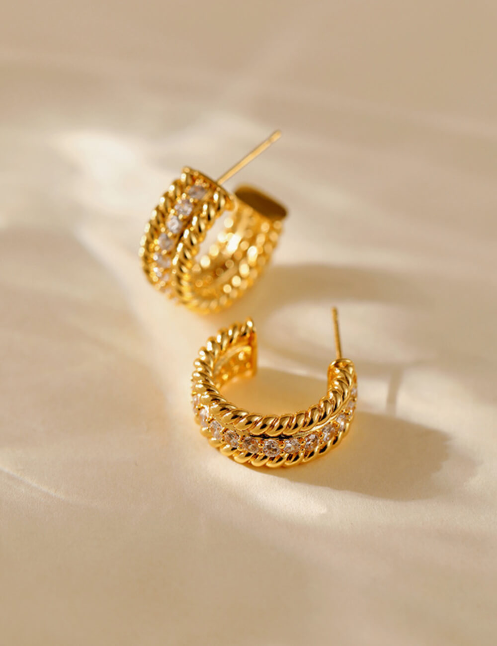 Twisted C-Shaped Stud Earrings — gold earrings