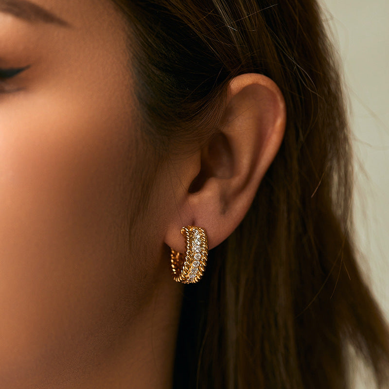 Twisted C-Shaped Stud Earrings — gold earrings, view 2