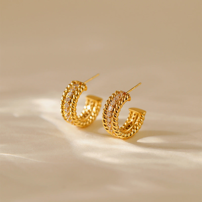 Twisted C-Shaped Stud Earrings — gold earrings, view 3