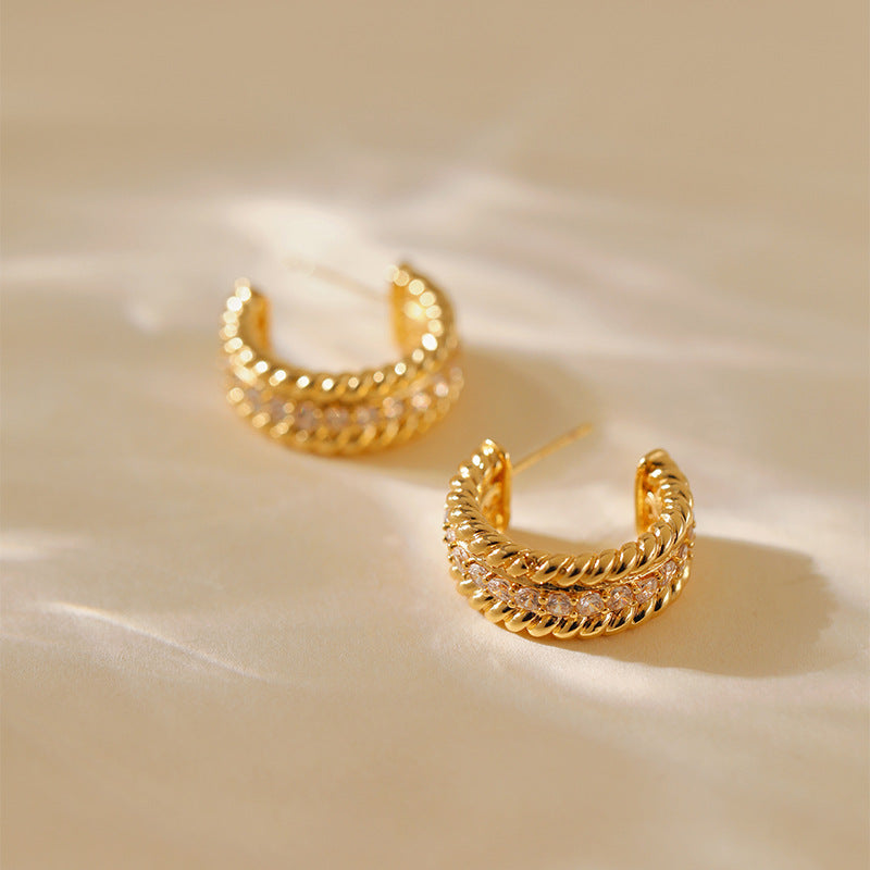 Twisted C-Shaped Stud Earrings — gold earrings, view 4