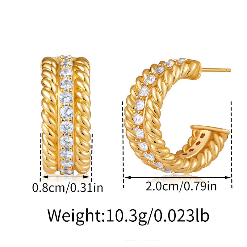 Twisted C-Shaped Stud Earrings — gold earrings, view 5