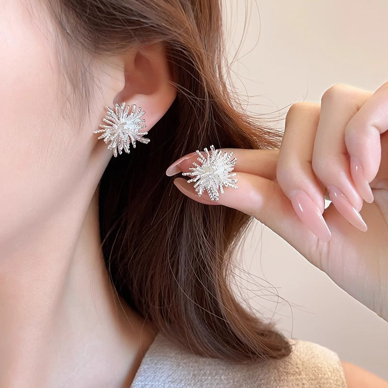 Dandelion Firework Stud Earrings — silver earrings, view 2