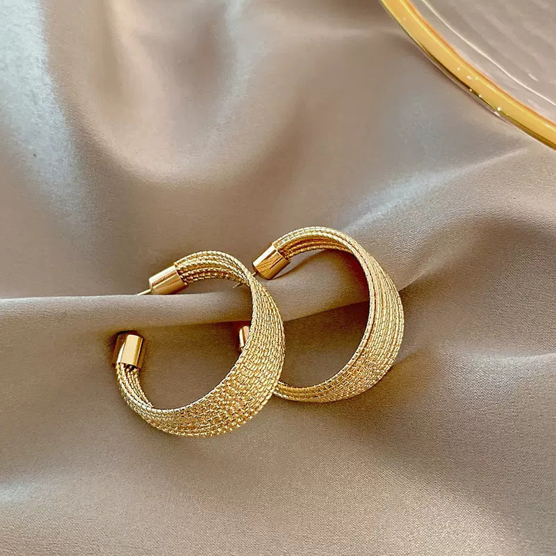 Chunky Textured Gold Hoop Earrings — gold earrings, view 2