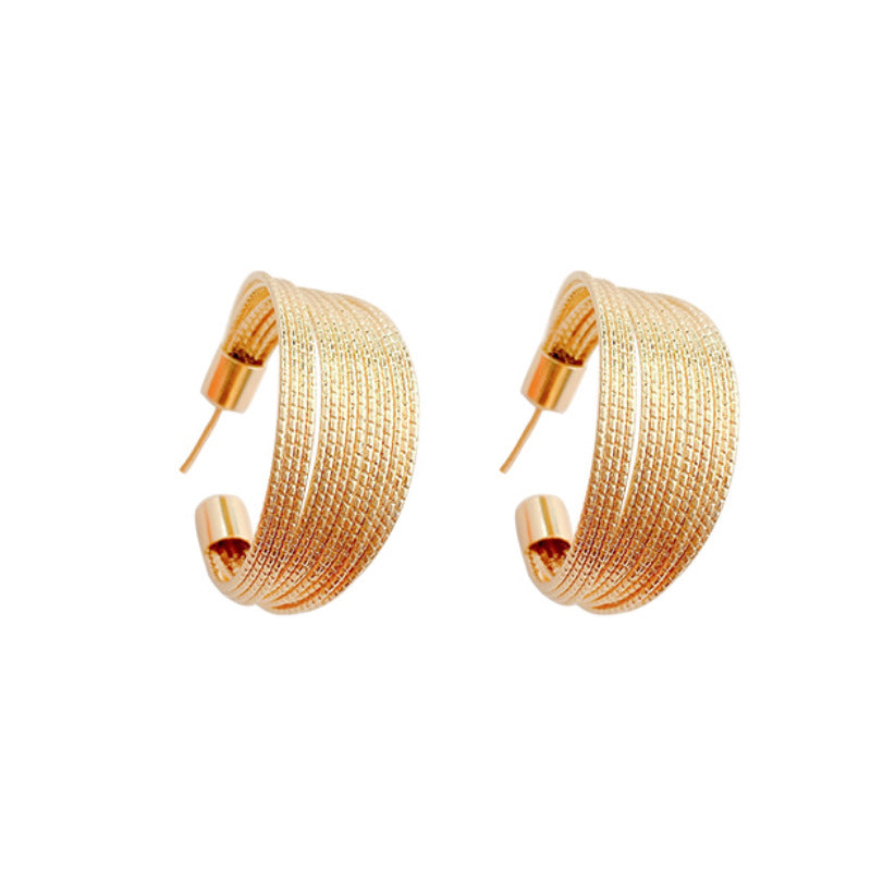 Chunky Textured Gold Hoop Earrings — gold earrings, view 3