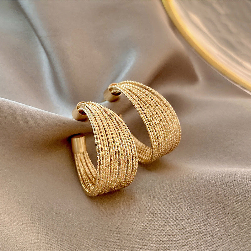 Chunky Textured Gold Hoop Earrings — gold earrings, view 4