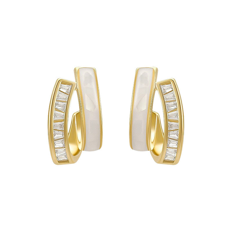 Double-Layer Shell Stud Earrings — gold earrings, view 2