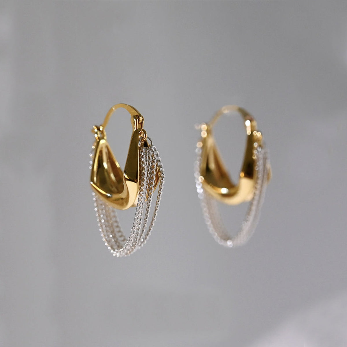 Gold Tassel Hoop Dangle Earrings — gold earrings, view 2