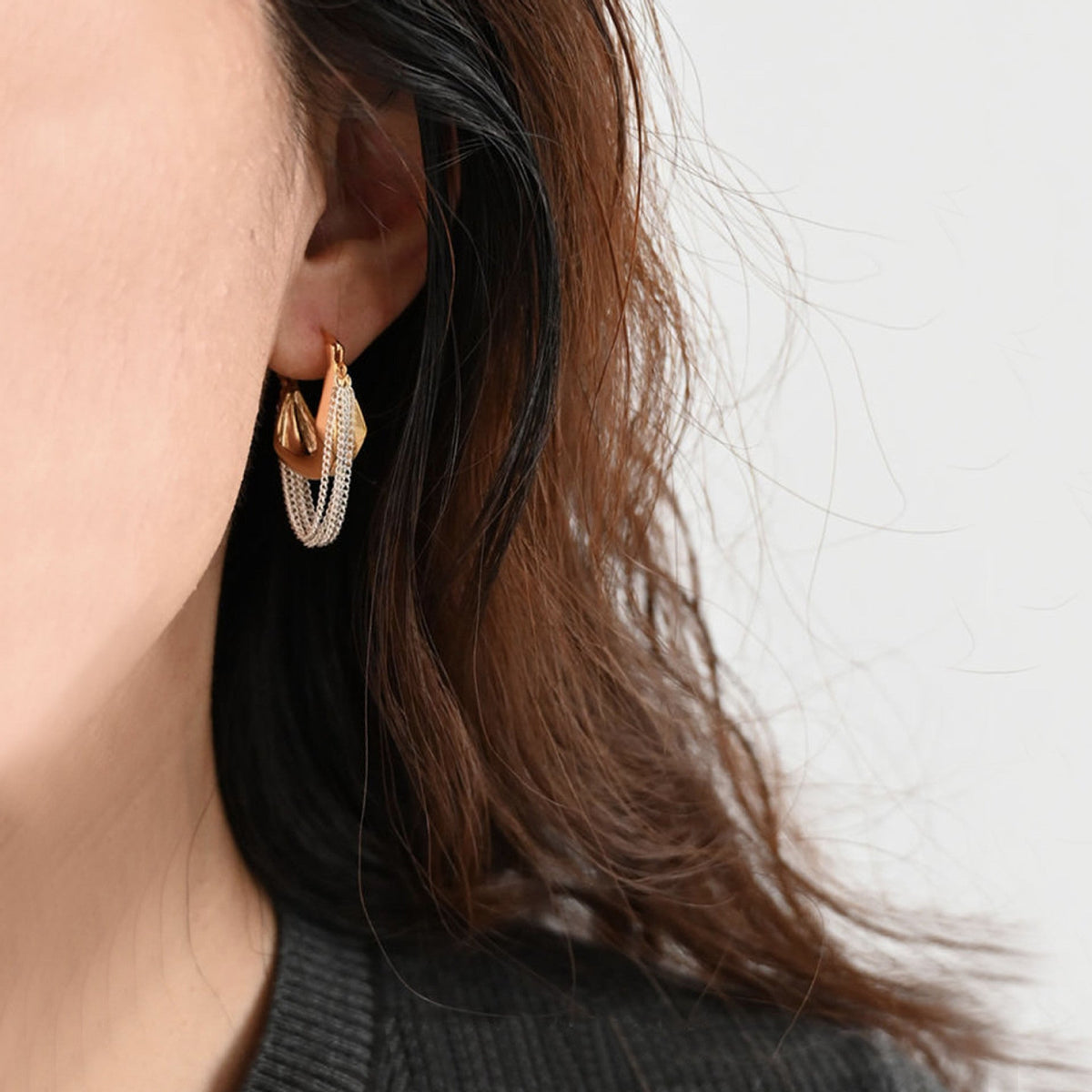 Gold Tassel Hoop Dangle Earrings — gold earrings, view 3