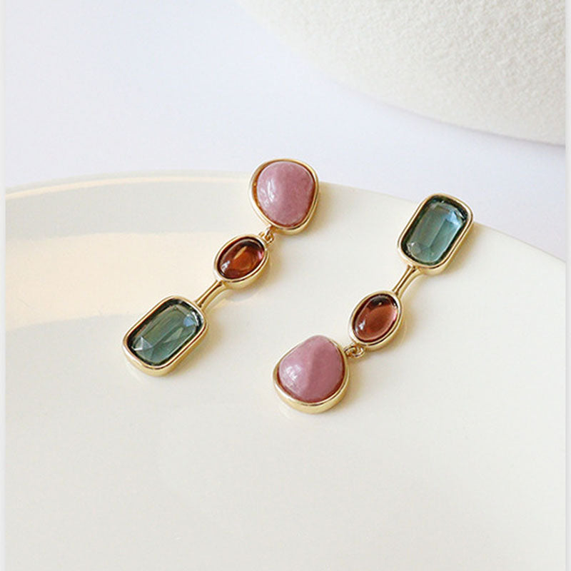 Square Stone Drop Earrings — earrings, view 3