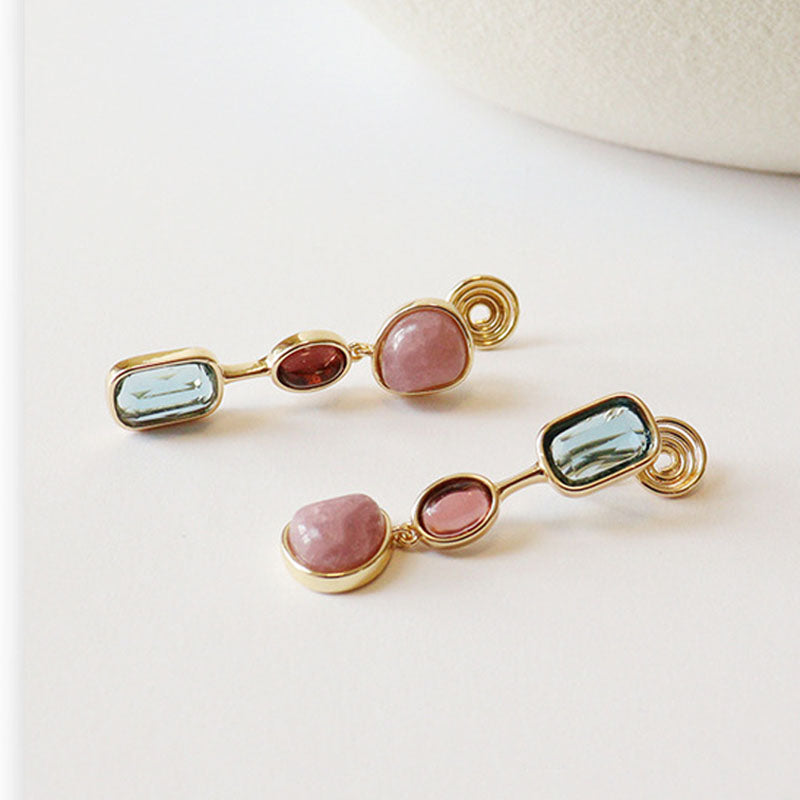 Square Stone Drop Earrings — earrings, view 4
