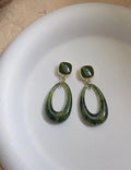 Green Geometric Resin Drop Earrings — green earrings