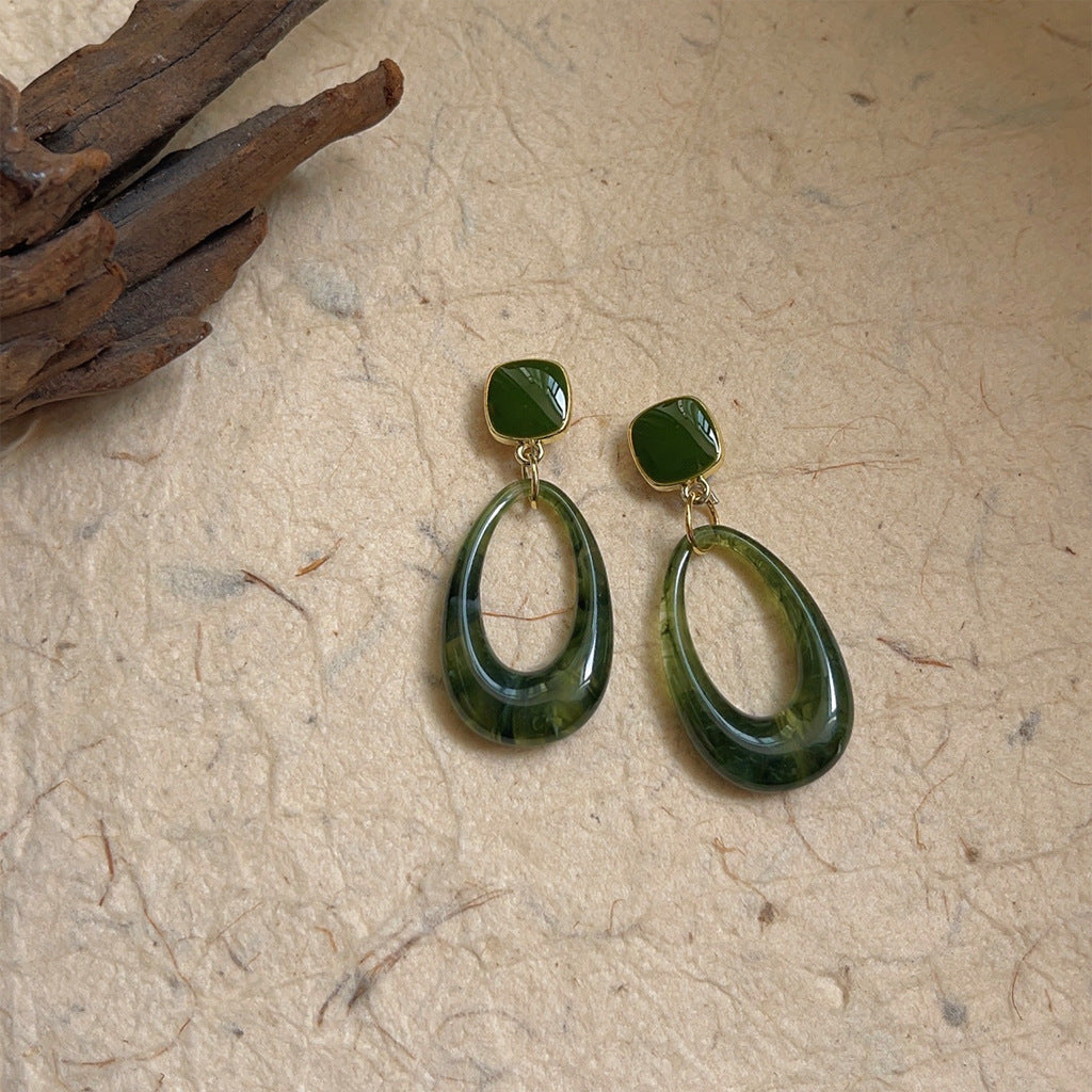 Green Geometric Resin Drop Earrings — green earrings, view 2