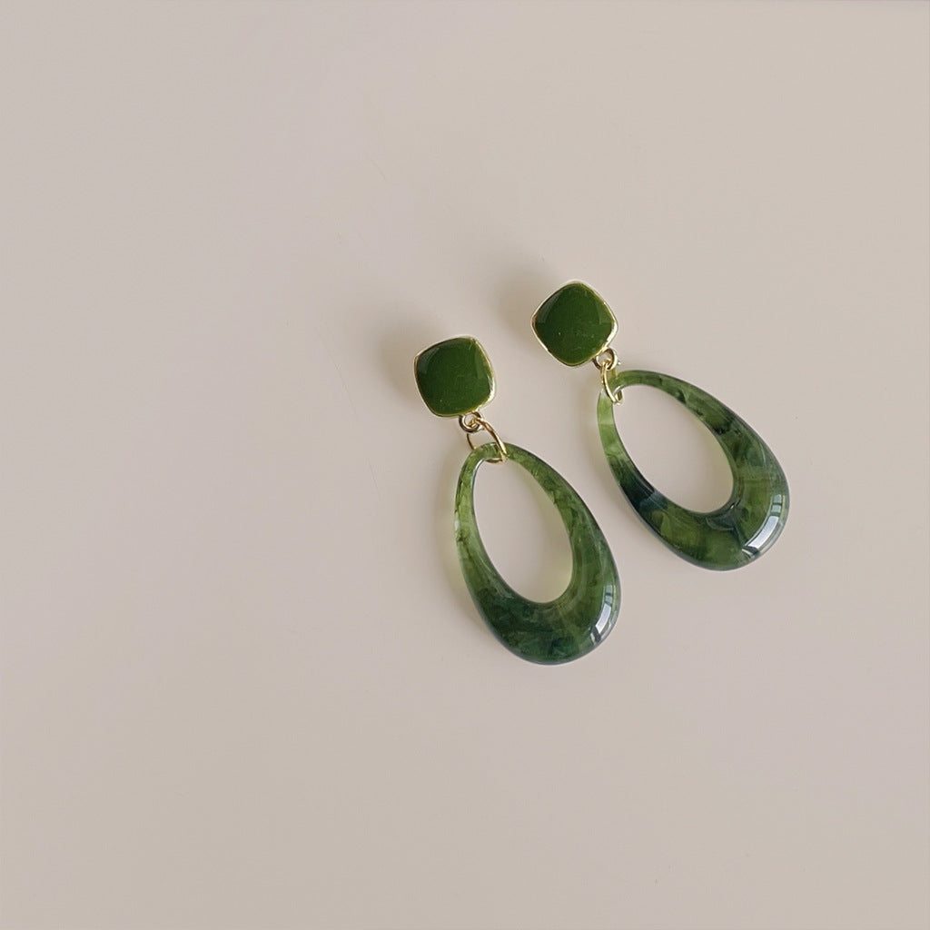 Green Geometric Resin Drop Earrings — green earrings, view 3