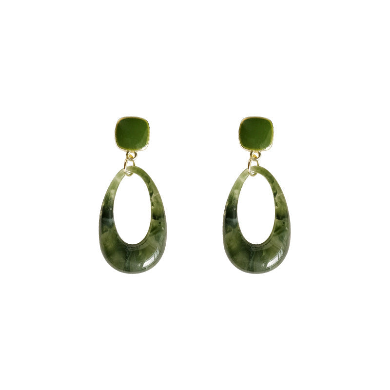 Green Geometric Resin Drop Earrings — green earrings, view 4