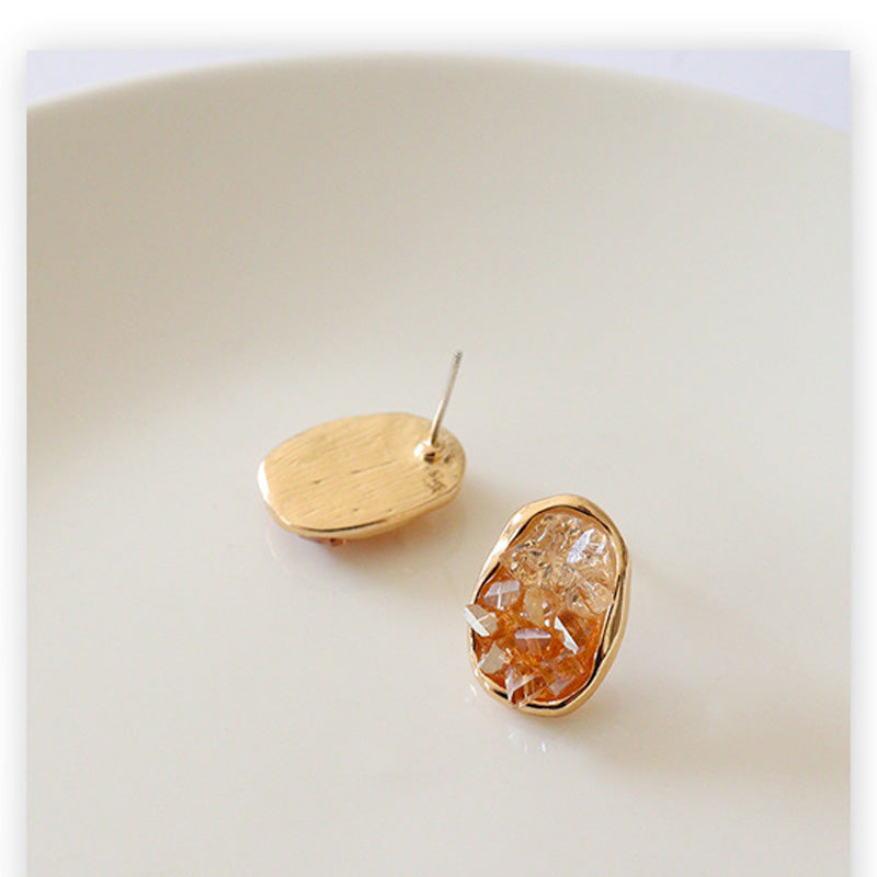 Oval Crystal Geometric Stud Earrings — earrings, view 2