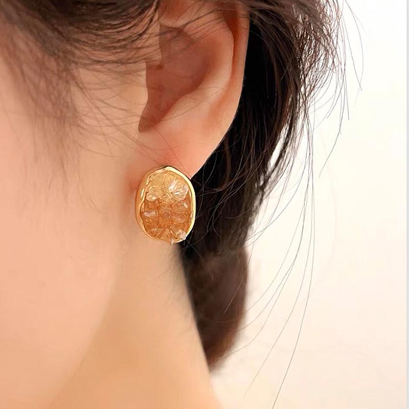 Oval Crystal Geometric Stud Earrings — earrings, view 5