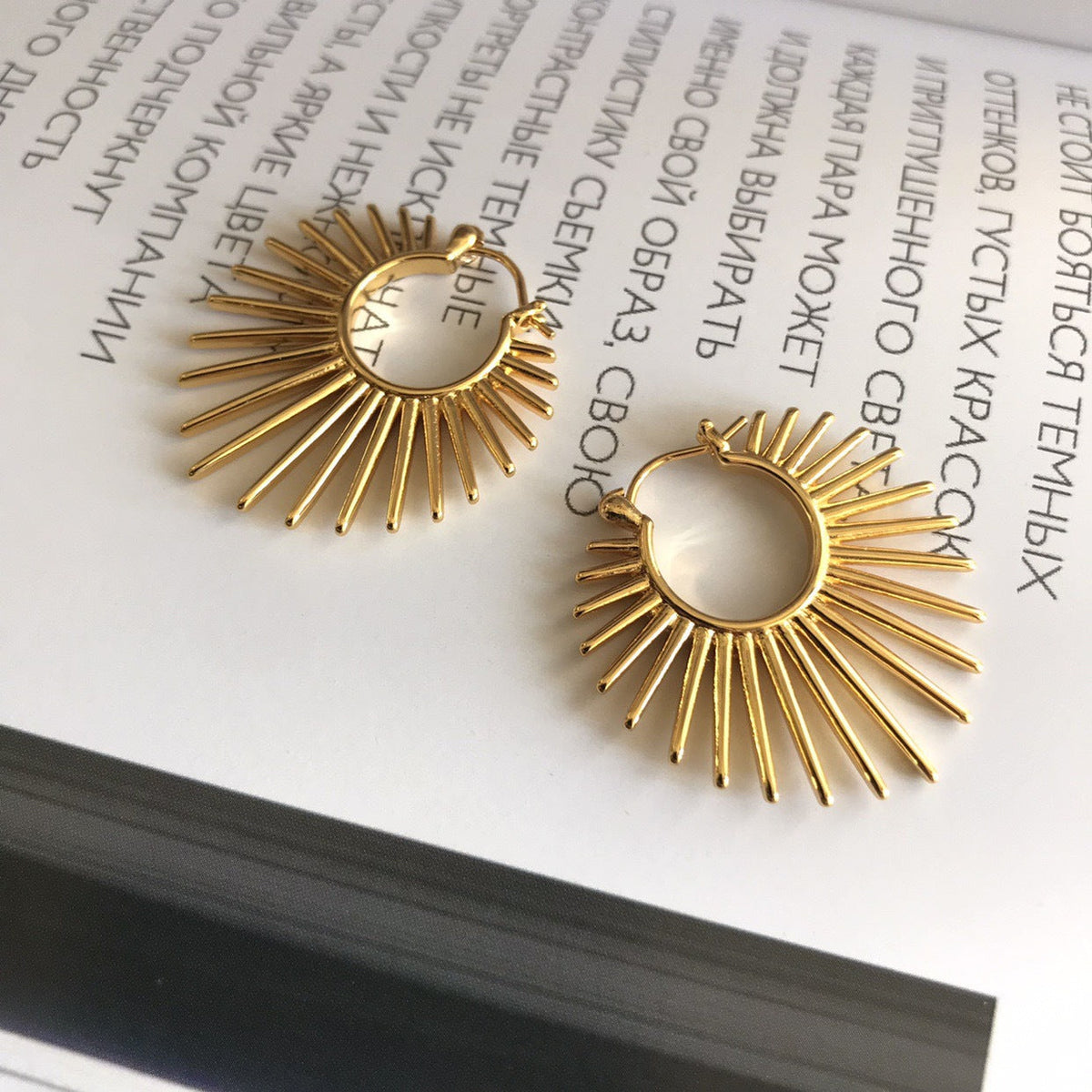 Sunburst Style Copper Hoop Earrings — earrings, view 2